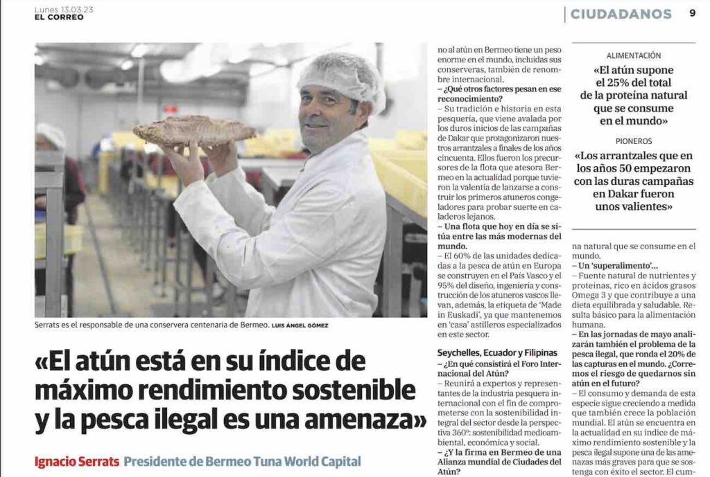 Ignacio Serrats entrevistado en El Correo, con motivo del Bermeo Tuna Forum